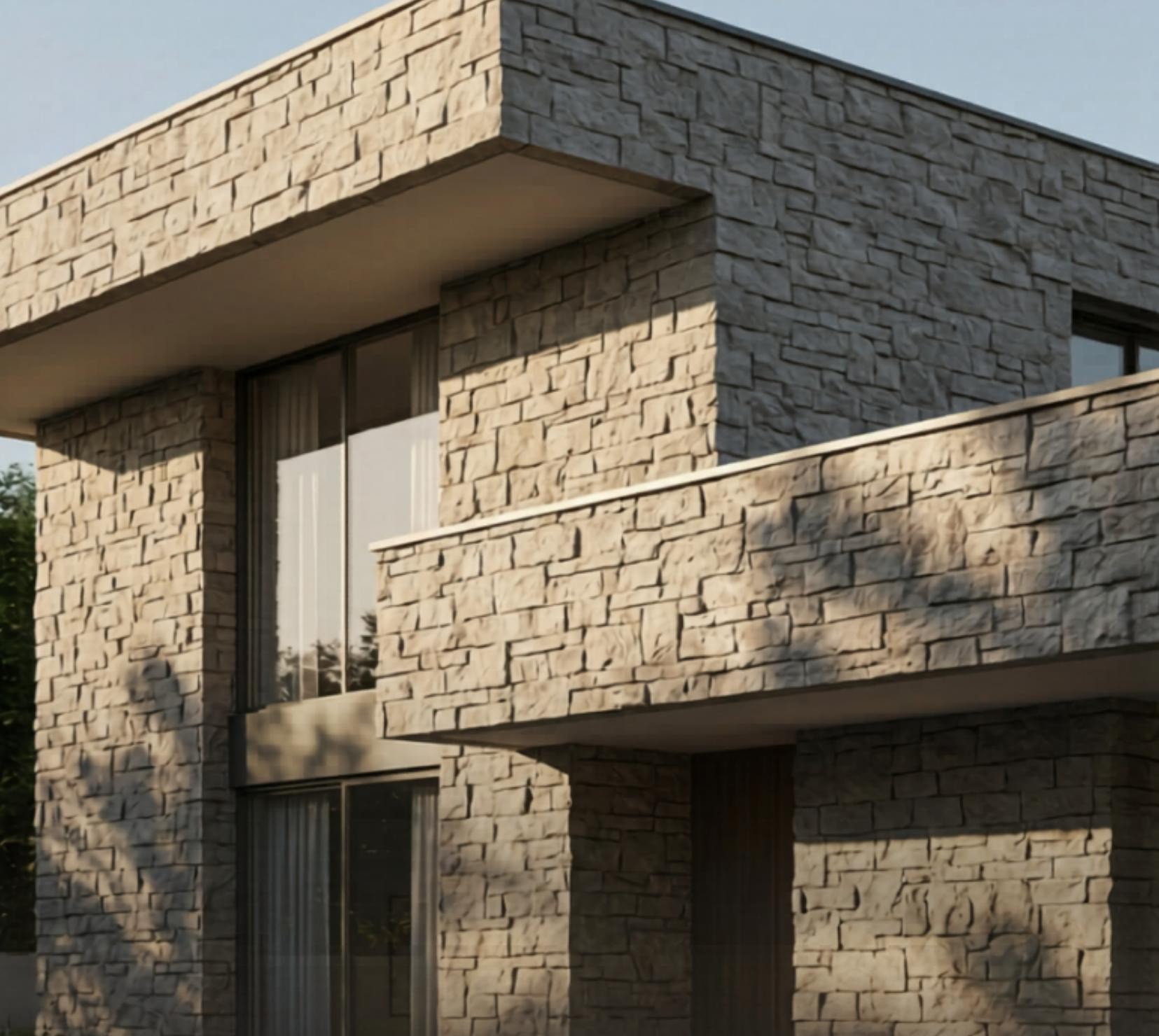 V Stone Art kültür taşı uygulanmış villa cephesi
